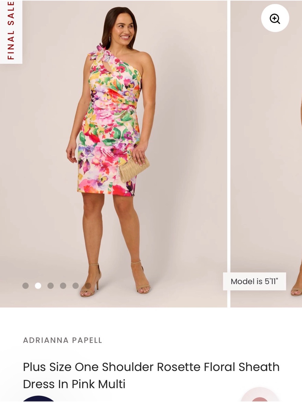 Adrianna Papell Pink Multi One-Shoulder Rosette Floral Sheath Dress